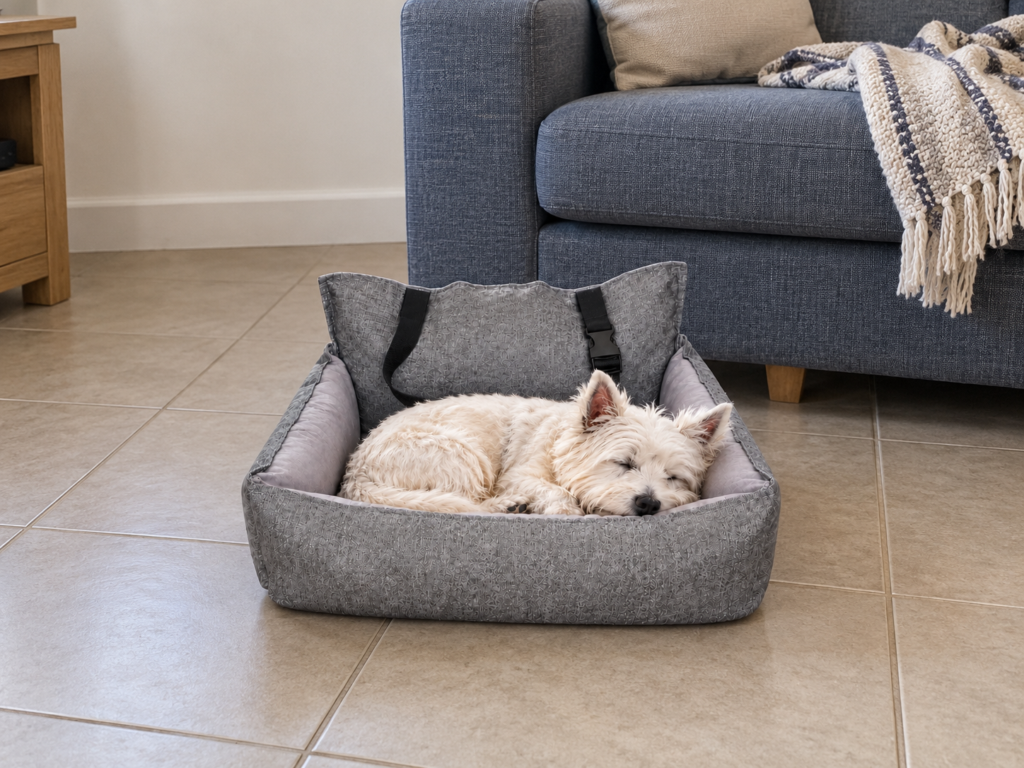 Perrito durmiendo en el Mois&eacute;s como cama en casa